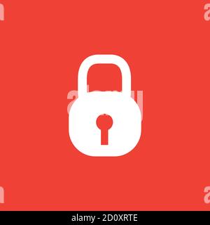 Lock Icon On Red Background. Red Flat Style Vector Illustration. Stock Vector