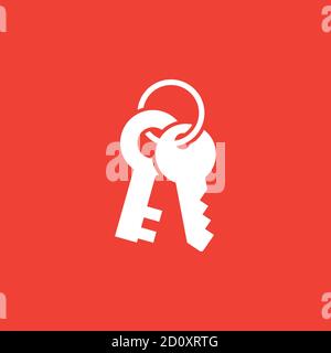 Key Icon On Red Background. Red Flat Style Vector Illustration. Stock Vector