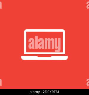 Laptop Icon On Red Background. Red Flat Style Vector Illustration. Stock Vector