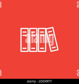 Library Line Icon On Red Background. Red Flat Style Vector Illustration. Stock Vector