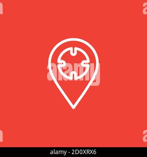 Locator Line Icon On Red Background. Red Flat Style Vector Illustration. Stock Vector