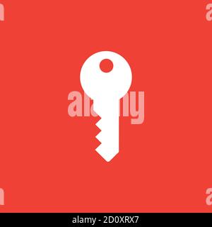 Key Icon On Red Background. Red Flat Style Vector Illustration. Stock Vector