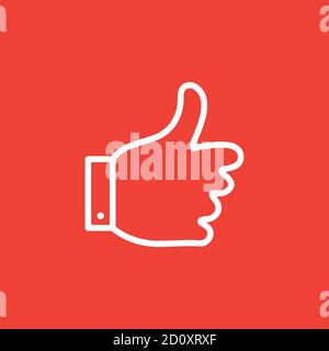 Thumbs Up Line Icon On Red Background. Red Flat Style Vector Illustration. Stock Vector