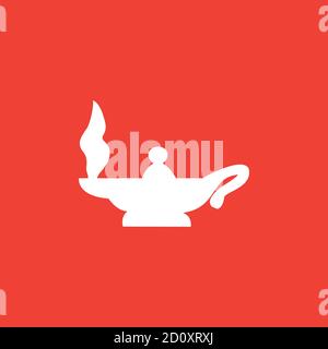 Magic Oil Lamp Icon On Red Background. Red Flat Style Vector Illustration. Stock Vector