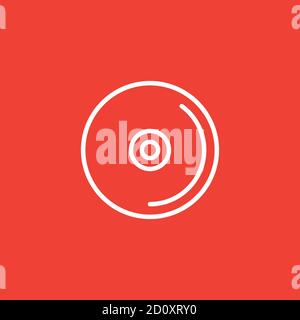 DVD or CD Line Icon On Red Background. Red Flat Style Vector Illustration. Stock Vector