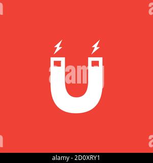 Magnet Icon On Red Background. Red Flat Style Vector Illustration. Stock Vector