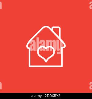Lovely Home Line Icon On Red Background. Red Flat Style Vector Illustration. Stock Vector