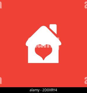 Lovely Home Icon On Red Background. Red Flat Style Vector Illustration. Stock Vector