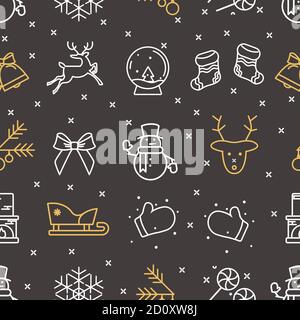 Black seamless pattern from new year icons Stock Vector