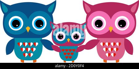 Cute Owl Vector Family Character with Heart Stock Vector