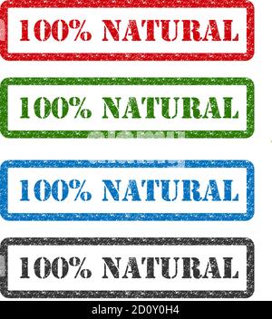 100 % natural set rubber stamp isolated on background. Stock Vector