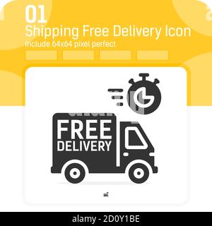 Shipping free delivery premiun icon with flat style isolated on white background. Vector illustration truck or van symbol icon design for websites Stock Vector