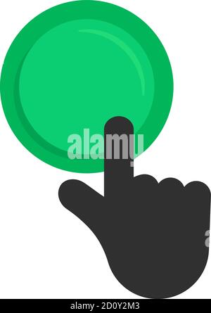 black hand pushing on green button Stock Vector