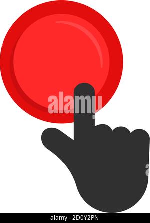 black hand pushing on red button Stock Vector