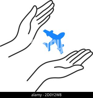 flying plane with linear woman hands Stock Vector