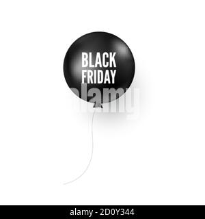 Black balloon with Black Friday text. Discount banner or poster design element. Vector illustration Stock Vector