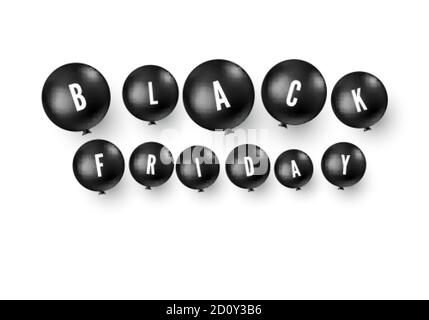 Black friday tag. Black balloons with text - Black Friday. Vector Stock Vector