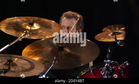Dave Weckl portrait at the drums of 'Mike Stern Band' that was perform in the concert of Zafferana Etnea, Italy, 24 July 2007 Stock Photo
