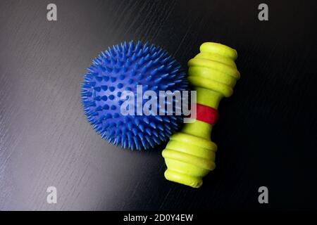 Two toys for dog on wooden table Stock Photo