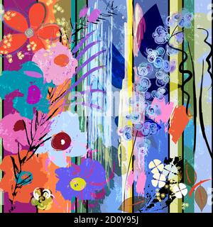 abstract background composition with flowers, strokes, splashes and geometric lines Stock Vector