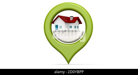 Green house icon locator isolated, 3D rendering Stock Photo