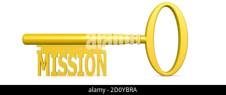 Keys with word mission isolated on white background, 3D rendering Stock Photo