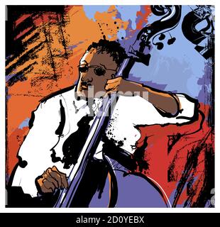 playing double bass - vector illustration Stock Vector