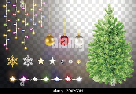 Christmas tree and decorative elements for holiday decoration Stock Vector