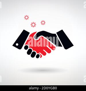 sign transmission of the virus through shaking hands on a light background Stock Vector
