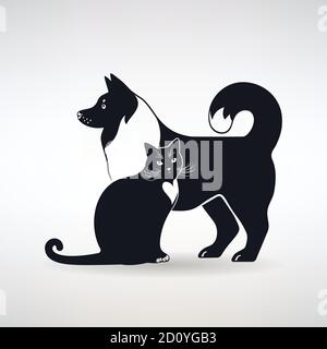 silhouette of a dog and cat on a light background Stock Vector