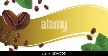 banner with coffee beans on a gold background Stock Vector