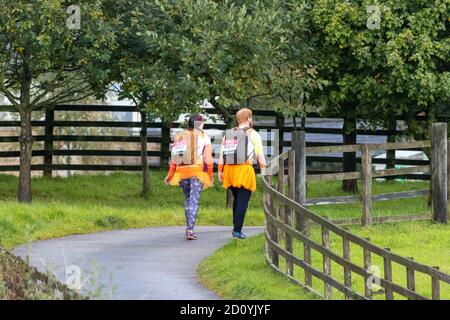 4 October 2020: UK sport: Antony Butcher and Lizzie Blowey walk a virtual London Marathon from Burley-in-Wharfedale to Bolton Abbey and back in fancy dress to raise money for the MS Society. More detail here: https://www.justgiving.com/fundraising/antonyandlizziewalkamarathon West Yorkshire. Rebecca Cole/Alamy News (c) Stock Photo