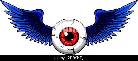 Vector illustration of Tattoo Flying Eyeball design Stock Vector