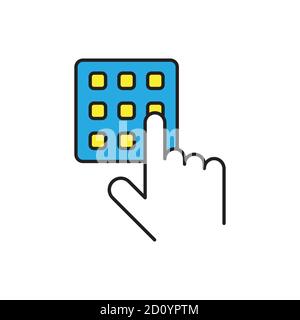 Hand and pin pad vector icon symbol isolated on white background Stock Vector