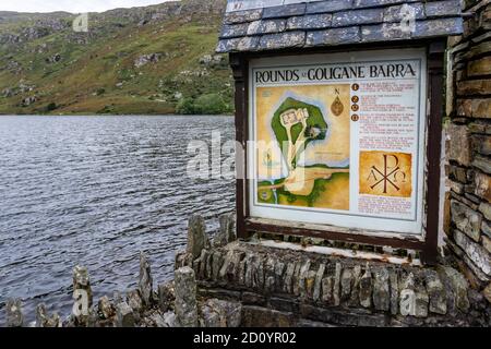 The suggested prayers as pilgrims walk the 13 steps in St Finbarr's Oratory in Googane barra in Cork, Ireland. Stock Photo