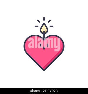 Heart candle vector icon symbol isolated on white background Stock Vector