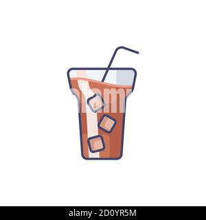 Iced coffee with ice cubes icon vector icon symbol drink isolated on white background Stock Vector