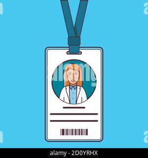 ID cards doctors. Young woman plastic identification card. Stock Vector