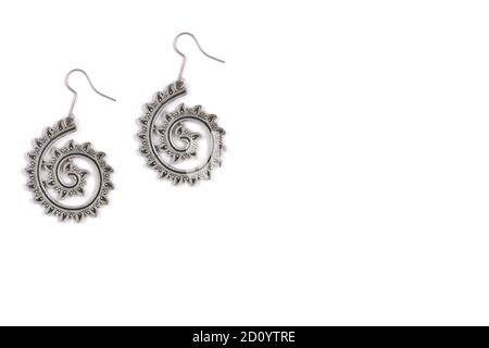 Beautiful Oriental Silver earrings jewelry (Indian, Arab, African, Egyptian), oxidised Silver earrings, Fashion Exotic Asian Accessories Stock Photo
