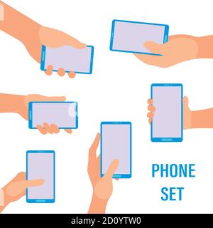 Flat vector hands with phones. Stylized icons for mobile applications. The concept of Hands with phones , Hands with phones , a layout for your flyer Stock Vector