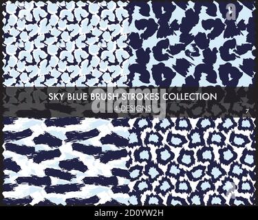 Brush strokes pattern collection includes 4 designs for fashion prints, graphics, backgrounds Stock Vector