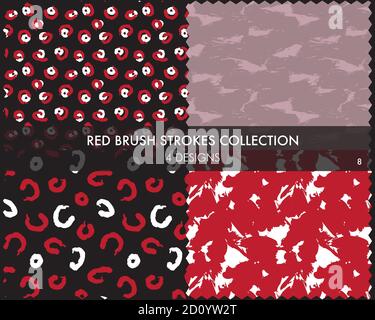 Brush strokes pattern collection includes 4 designs for fashion prints, graphics, backgrounds Stock Vector