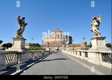 Italy, Rome, Bridge of Angels and Castel Sant'Angelo Stock Photo