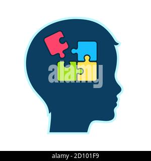 Child head profile silhouette with jigsaw puzzle symbol. Autism spectrum disorders and neurodiversity awareness. Stock Vector