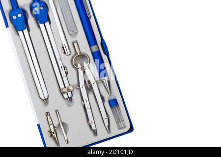 School set with compasses, isolated on white Stock Photo