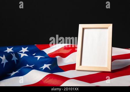 Blank frame on American flag background Stock Photo