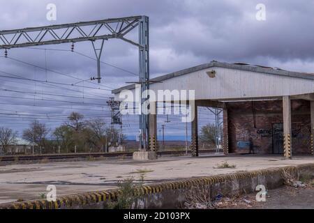 Leeu Gamka, South Africa - derelict railway station in this small town in the central Karoo in the Western Cape Stock Photo