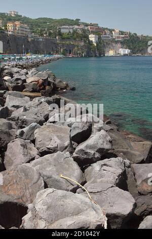 Barrage and resort city on rocky coast. Sorrento, Italy Stock Photo