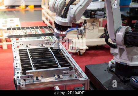 Robotic welding machine. Industrial manufacturing production Stock Photo