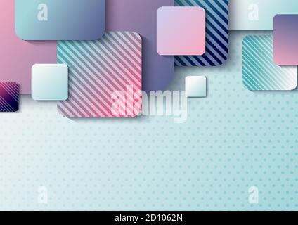 Abstract header design template 3D rounded square overlap with shadow on light blue polka dot background. Vector illustration Stock Vector